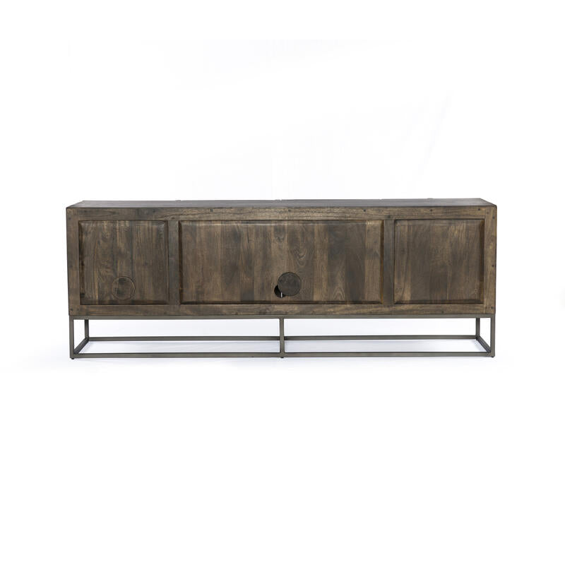 Kelby Media Console-Carved Aged Brown