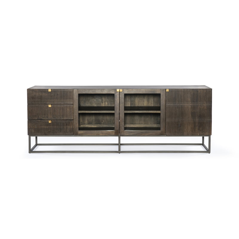 Kelby Media Console-Carved Aged Brown